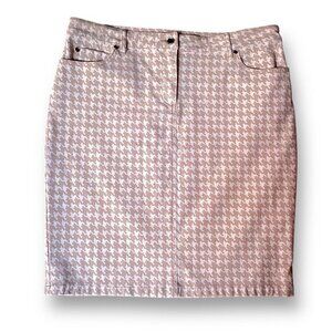 J McLaughlin Womens Josette Skirt Sz 10 Tan White Houndstooth Stretch Preppy